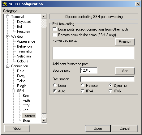 PuTTY - Options controlling port forwarding. PuTTY - Options controlling port forwarding.