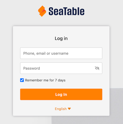 Screenshot of the SeaTable login prompt Screenshot of the SeaTable login prompt