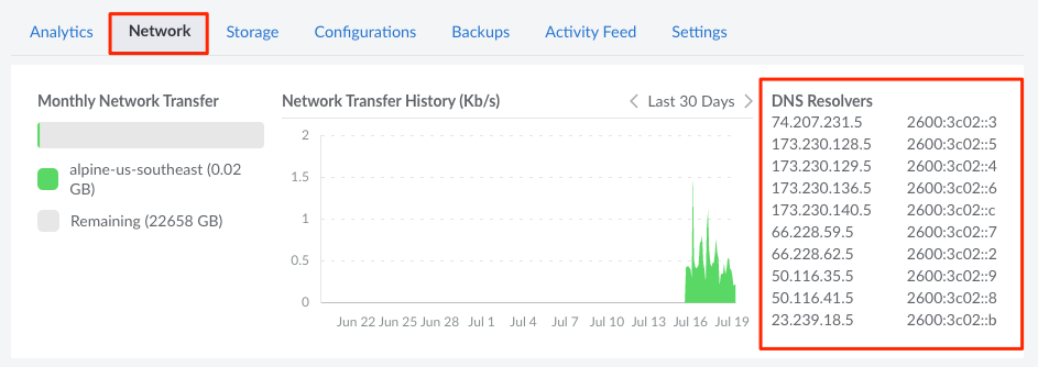 Screenshot of the DNS resolvers in Cloud Manager Screenshot of the DNS resolvers in Cloud Manager