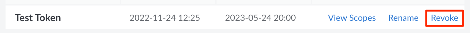 Screenshot of the revoke token button Screenshot of the revoke token button